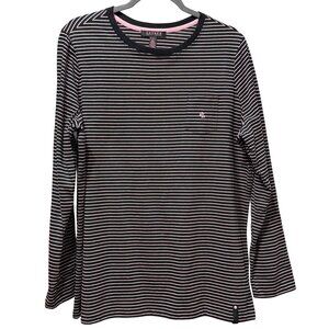 Lauren Ralph Lauren Black & White Striped Long-Sleeve Tee with Pink Trim